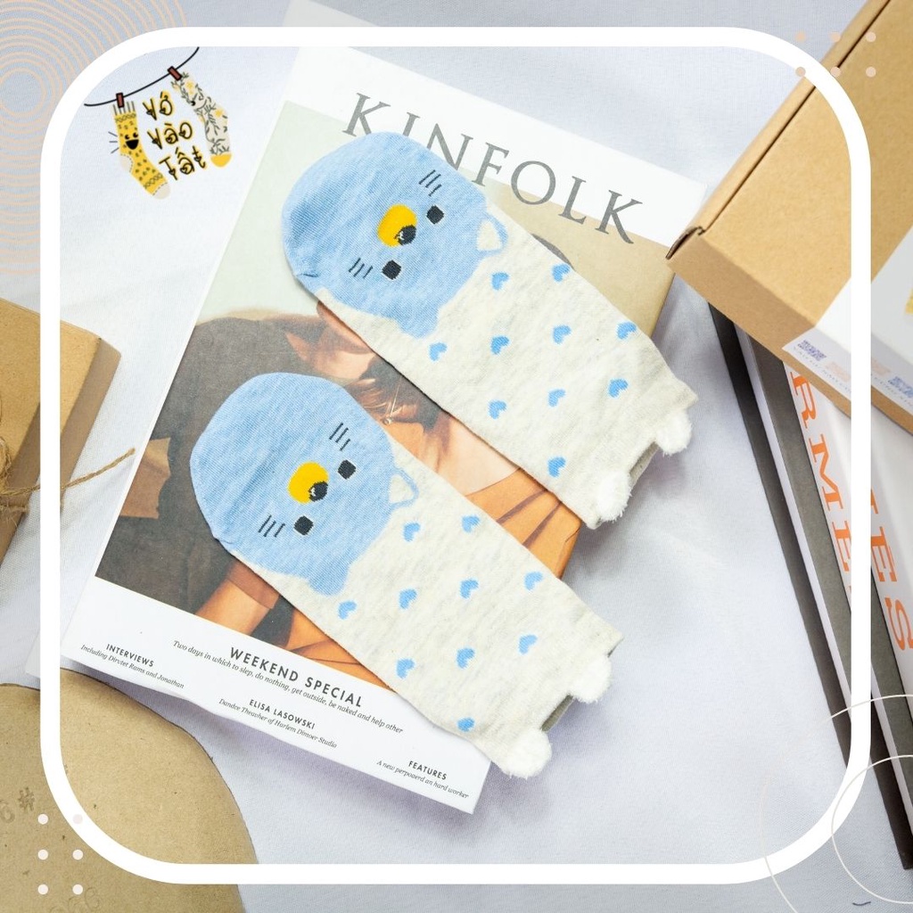 TẤT VỚ NỮ CỔ NGẮN THÚ CÓ TAI XANH BIỂN