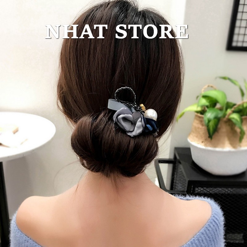 Dây cột tóc, dây uốn tóc cho nữ hoạ tiết hoa hồng đính ngọc nhân tạo phong cách Hàn Quốc (có video thật) - Cột tóc CT03
