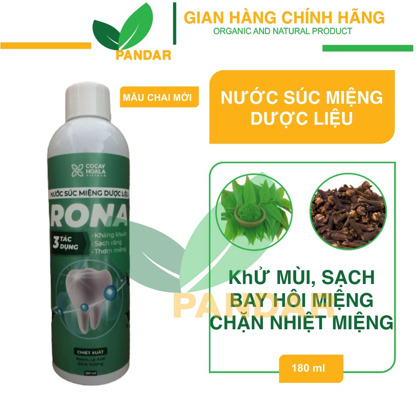 Nước súc miệng dược liệu Rona, giảm hôi miệng, nhiệt miệng chai 180ml, Cỏ cây hoa lá, PANDAR