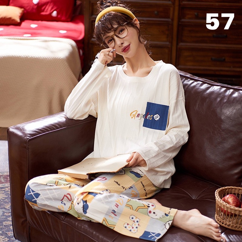 Bộ mặc nhà Pyjama Tea Store Cotton có sẵn SLL dài tay QC họa tiết dễ thương 4