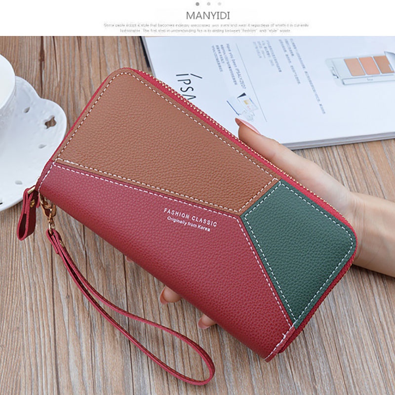 Bóp ví dài nữ cầm tay kiểu dáng Hàn Quốc màu sắc tương phản thời trang hai khóa kéo cao cấp MSP Y-7002