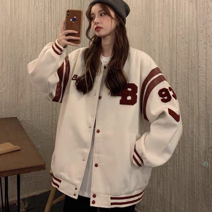 Áo bomber nữ form rộng Áo khoác bomber nữ form rộng nỉ kiểu bóng chày unisex hàn quốc ulzzang học sinh sinh viên un - H