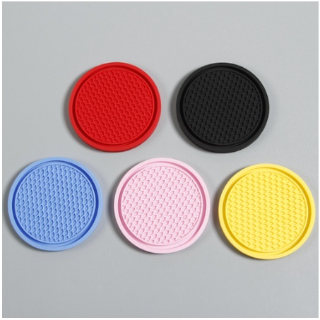 Sét Bộ 2 miếng lót ly nhựa PVC màu vàng hồng đen xe hơi ô tô đế chống trượt chai nước cốc cà phê