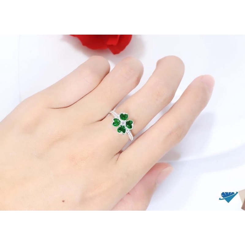 Nhẫn nữ Bạc ta, Cỏ 4 lá may mắn đủ màu phong Thuỷ. Mẫu mới nhất Mainomi Shop Bạc Xinh