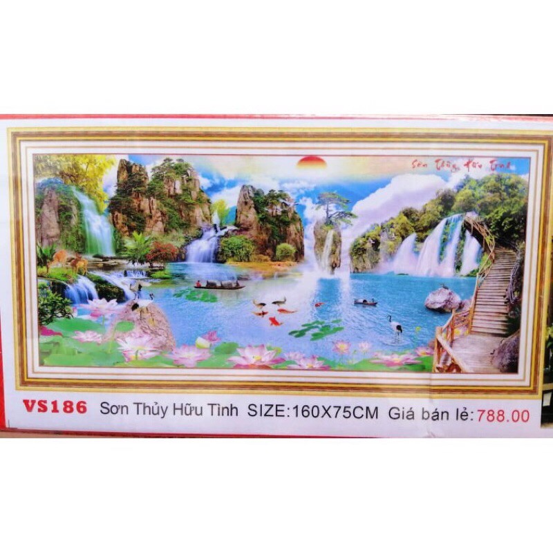 Tranh đính đá Phong Cảnh Sơn Thuỷ Hữu Tình Vs186 (160x75) chưa đính