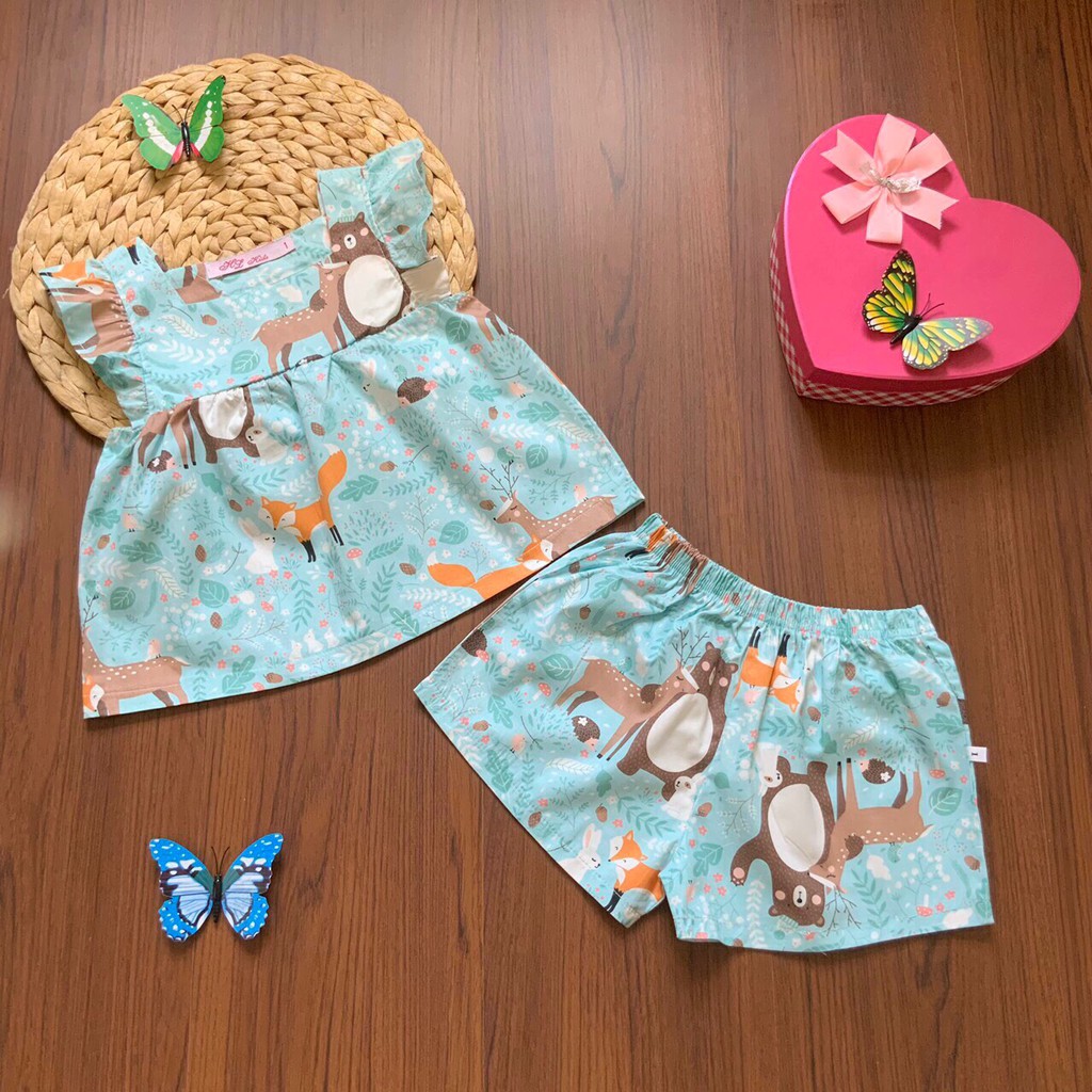 Bộ sát nách quần đùi Pijama cánh tiên Kate Lụa hình xinh bé gái (10~33kg)