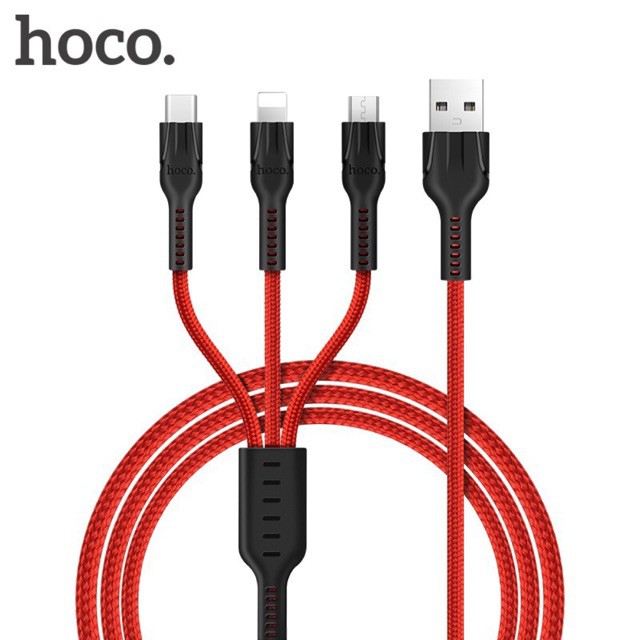 [Mã ELORDER5 giảm 10K đơn 20K] Cáp Sạc HOCO U31 Chống Gãy - 3 Đầu (Lightning/Micro/Type-C) - Chính Hãng - Phụ Kiện THG