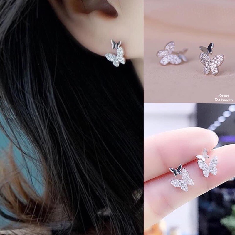 Khuyên tai 2 bướm đáng yêu bạc thật NGỌC MẬU