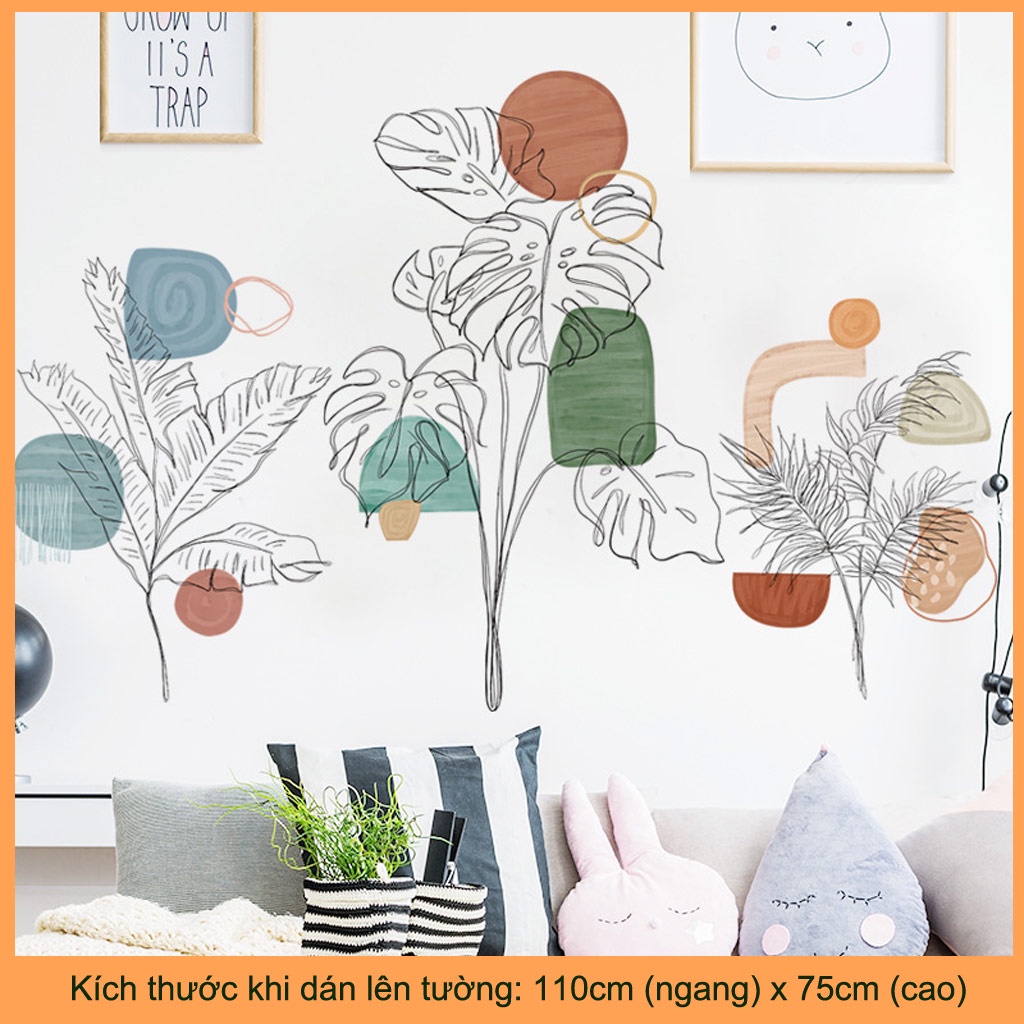 Decal dán tường Hàn Quốc loại cao cấp hình cây lá nghệ thuật C8511