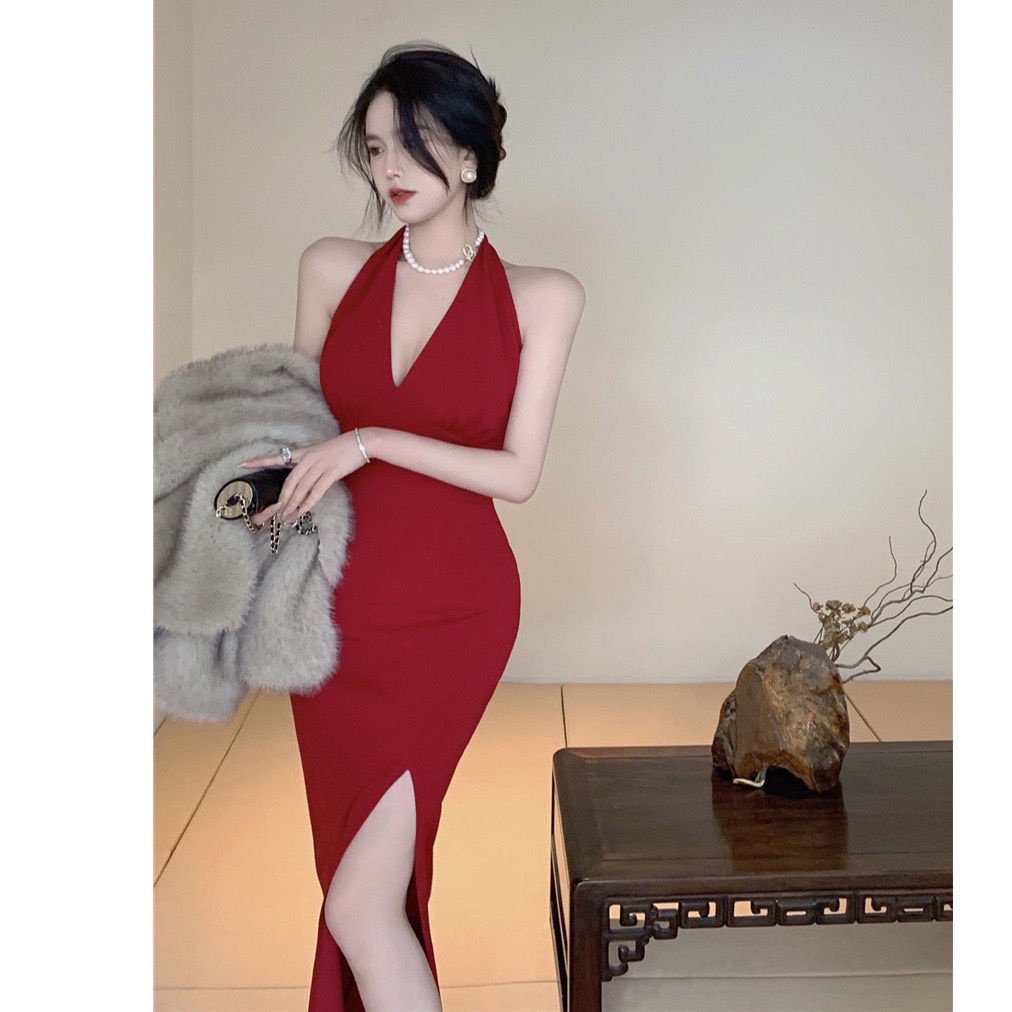 Đầm Hai Dây Dáng Dài Màu Đỏ Trẻ Trung Quyến Rũ Thời Trang Dành Cho Nữ