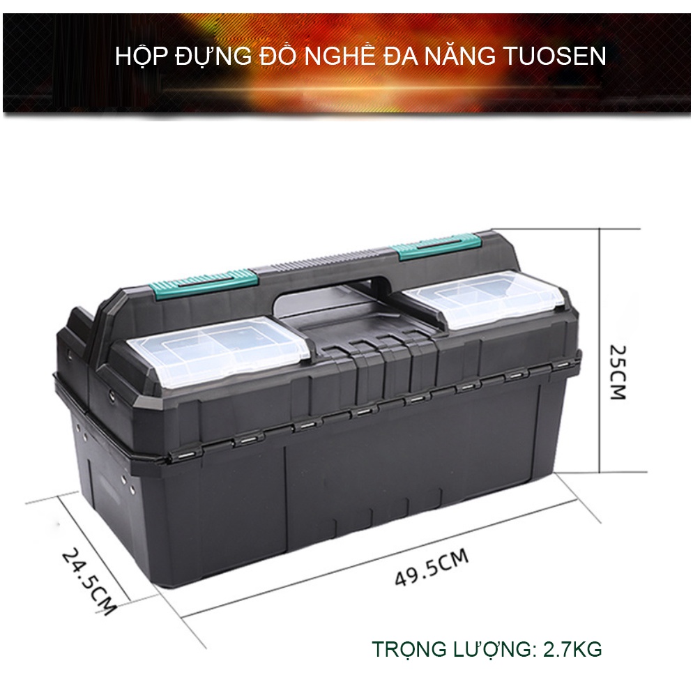 Thùng đựng đồ nghề TUOSEN, với khả năng mở lớn 55cmx49cm, nặng 2.7kg, siêu chắc chắn.