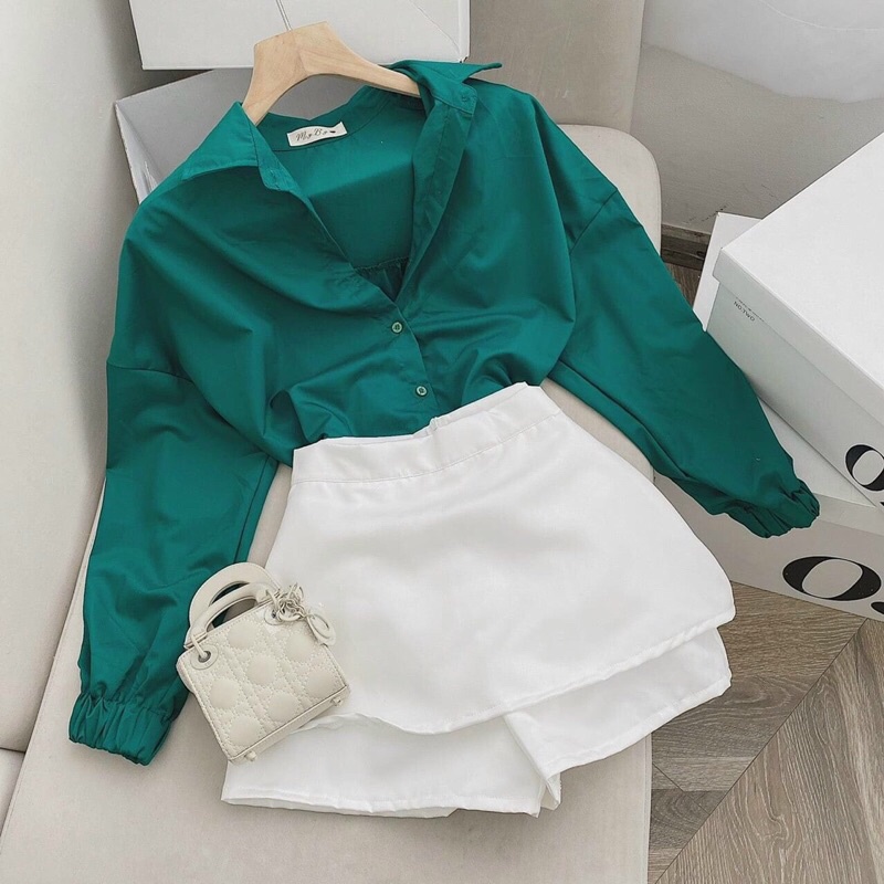 SET SƠMI XANH LÁ + VÁY TẦNG H3746