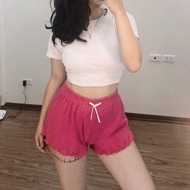 QUẦN ĐÙI KIỂU THÁI CHẤM BI HỌA TIẾT TRÁI TIM NỮ - QUẦN ĐÙI BÁNH BÈO VIỀN CHỈ