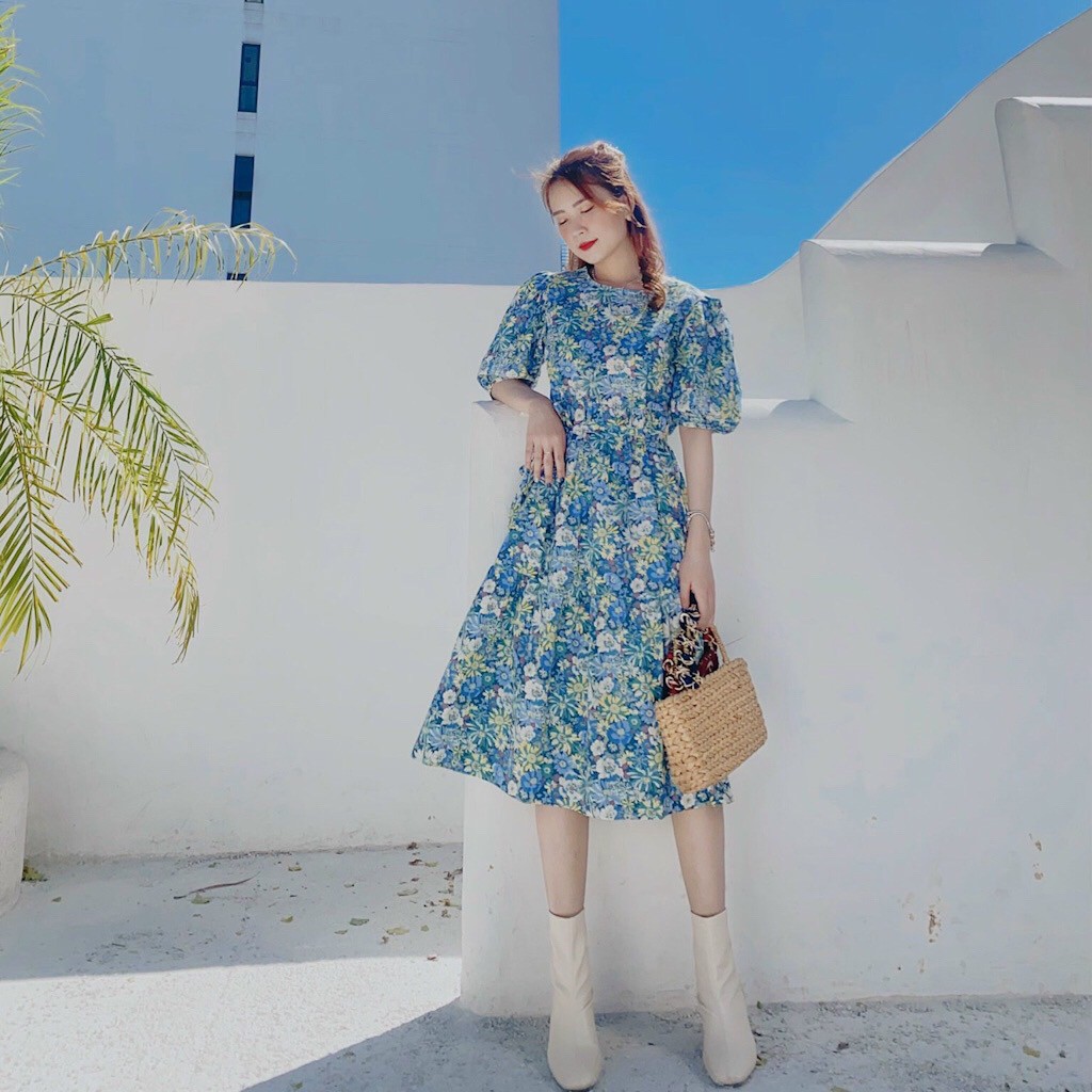 Đầm Ulzzang Hoa chất vải Kate mềm mịn, đầm bầu Maxi cho các mẹ bon chen thoải mái VINTAGE STORE