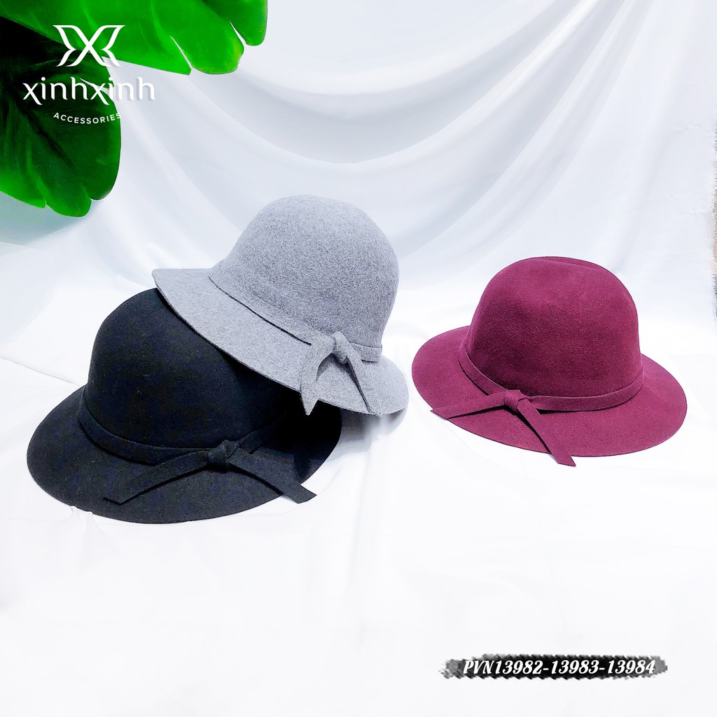 Mũ gaucho , mũ vành tròn dạ nữ đai nơ nữ tính - Xinh Xinh Accessories