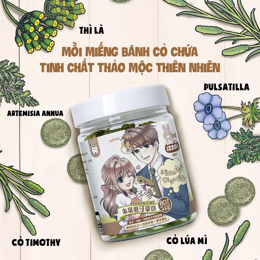 Bánh Cỏ Thảo Mộc Izzo Cho Thỏ, Bọ Ú, Chinchilla 80g - IZ03