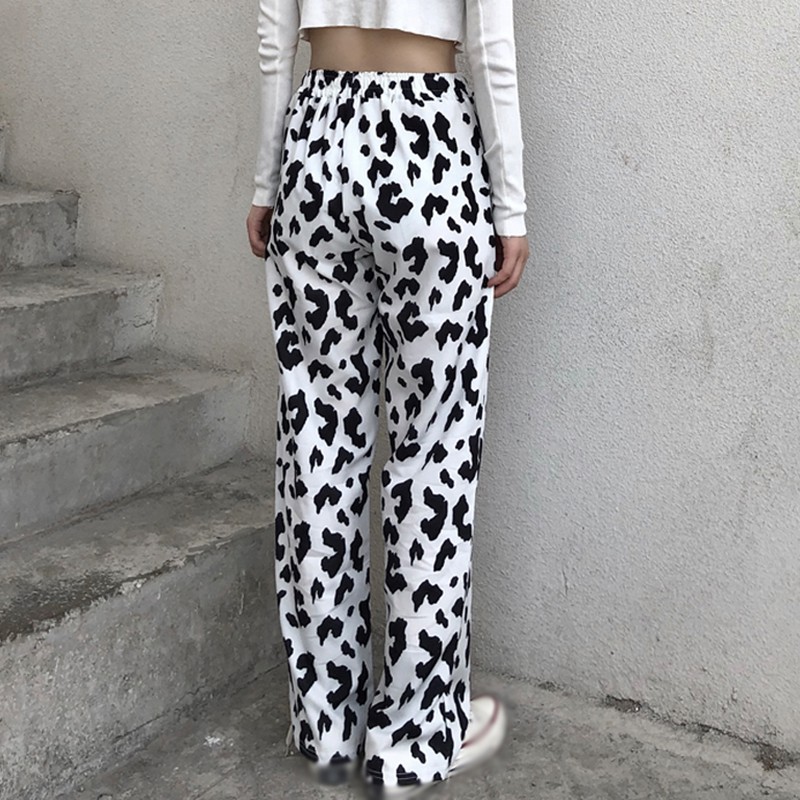Quần Dài Ống Rộng Họa Tiết Bò Sữa Đen Trắng Cá Tính Thời Trang Cho Nữ