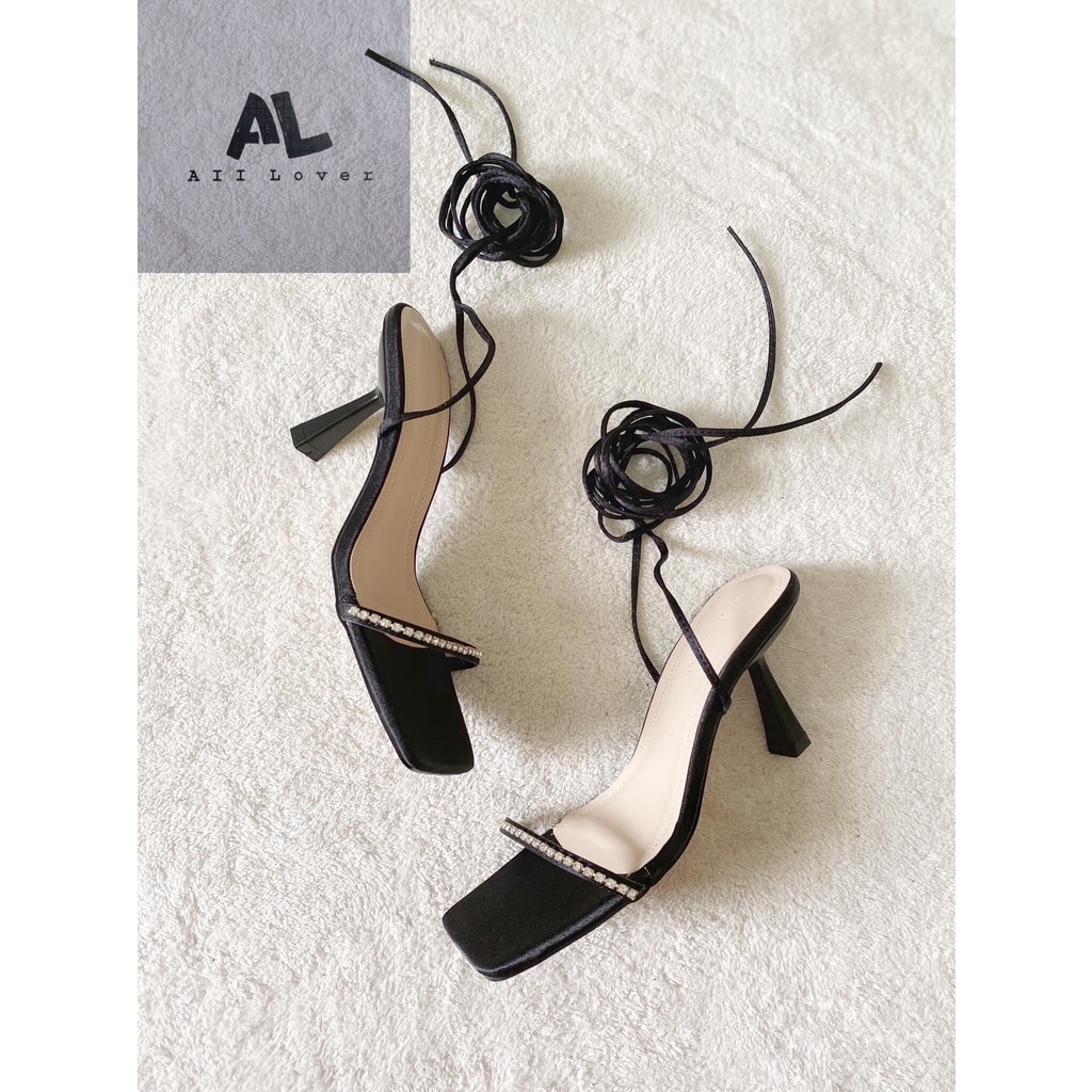 GIÀY CAO GÓT ALI LOVER - SANDAL NỮ QUAI NGANG MŨI VUÔNG - GIÀY DÂY MẢNH ĐÍNH ĐÁ - AG220521