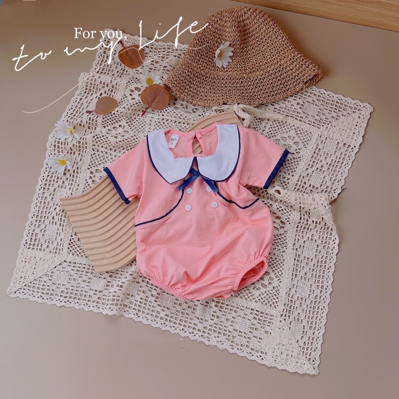 Bodysuit Bé Gái Hồng Cổ Trắng Khuy Ngực 0-12 Tháng, Váy Thôi Nôi, Đầm Đầy Tháng, Body Liền Thân.