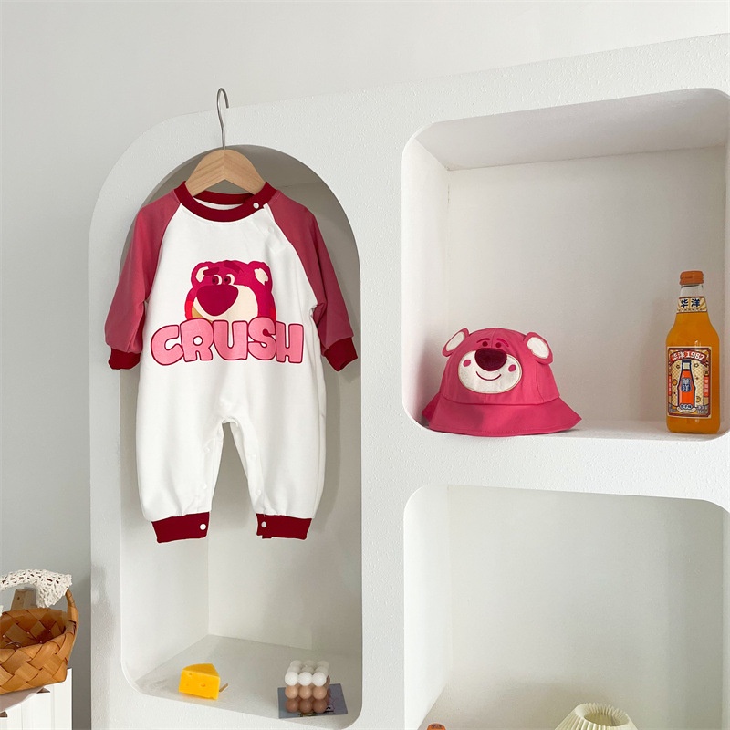 Spring Baby Romper Newborn Bodysuit Cartoon Strawberry Bear Print Rose Jumpsuit Cute 0-2 Years Old Boys Girls