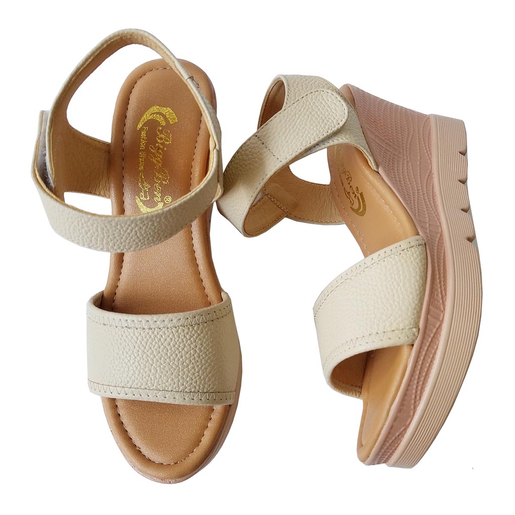 Giày sandal xuồng nữ da bò BIGGBEN cao 7 phân HKD073