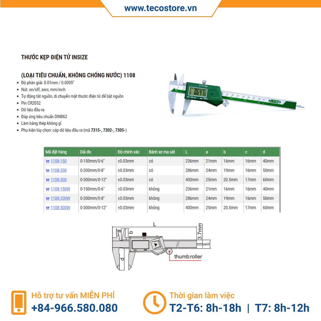Thước kẹp điện tử insize 1108- thước cặp điện tử 150mm, 200mm, 300mm