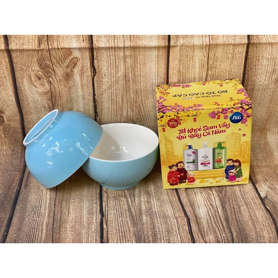 Set 2 tô sứ Pastel Xanh Biển Lòng Trắng đk 15cm - 6inch hkm Unilever - Tô Sứ Đựng Cơm, Canh - Hàng y hình 100% kèm video
