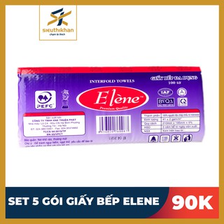 Set 5 gói giấy bếp lau tay, thấm dầu Elene 100 tờ, 2 lớp, kích thước 21x19