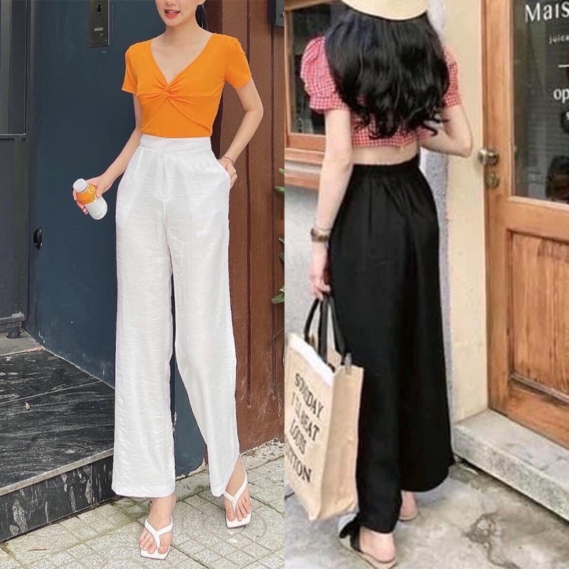 Quần ống rộng chất đũi lụa dáng xuông vải lạnh siêu mát quần ống suông - shop thời trang nữ xinh