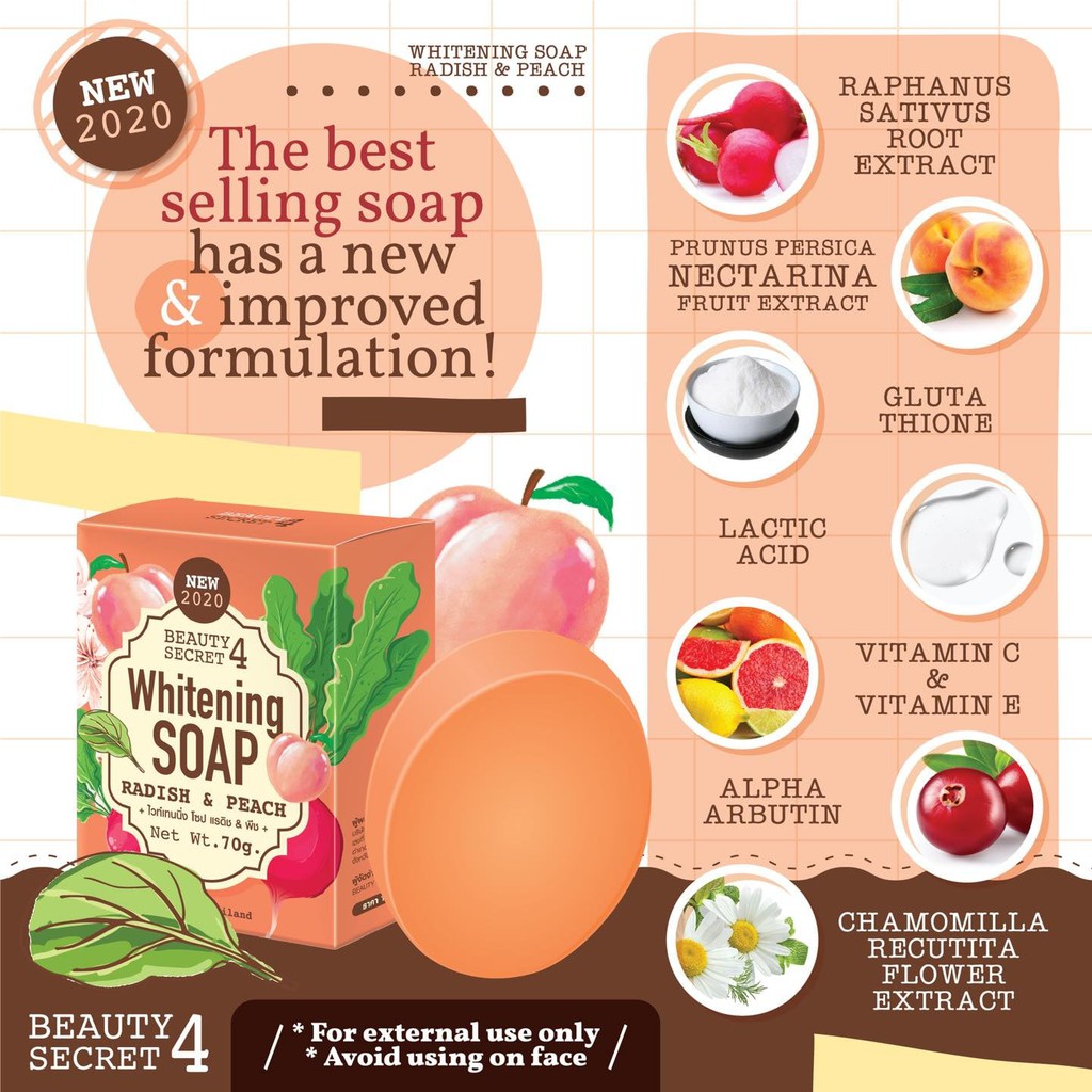 01 Xà Bông Phục Hồi & Trắng Da Whitening Soap Radish & Peach 70gram Thái Lan | BigBuy360 - bigbuy360.vn