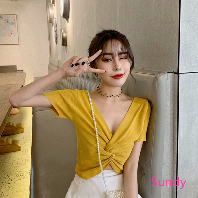 Women's Summer Short Sleeve Knit Croptop Shirt