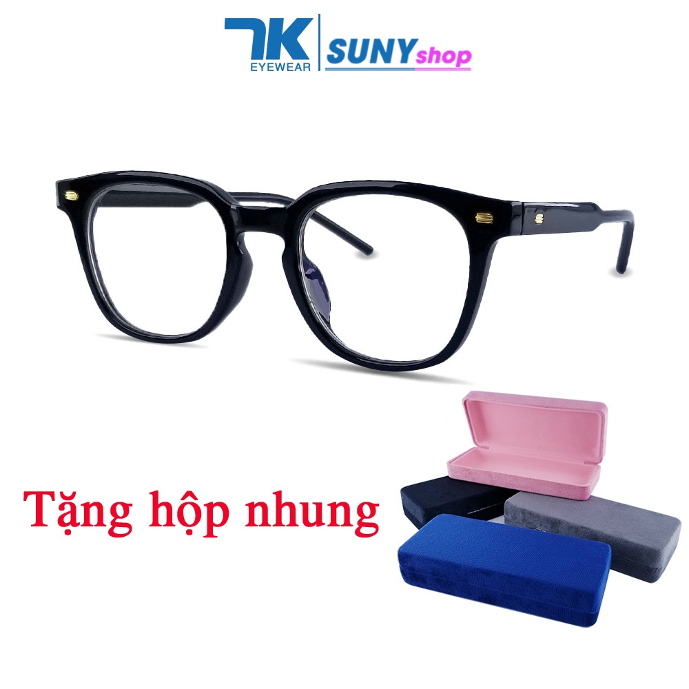 Gọng kính cận nam nữ mắt chữ nhật nhựa 7KKB màu đen, ghi xám. Tròng giả cận 0 độ có sẵn, chống ánh sáng xanh, tia UV
