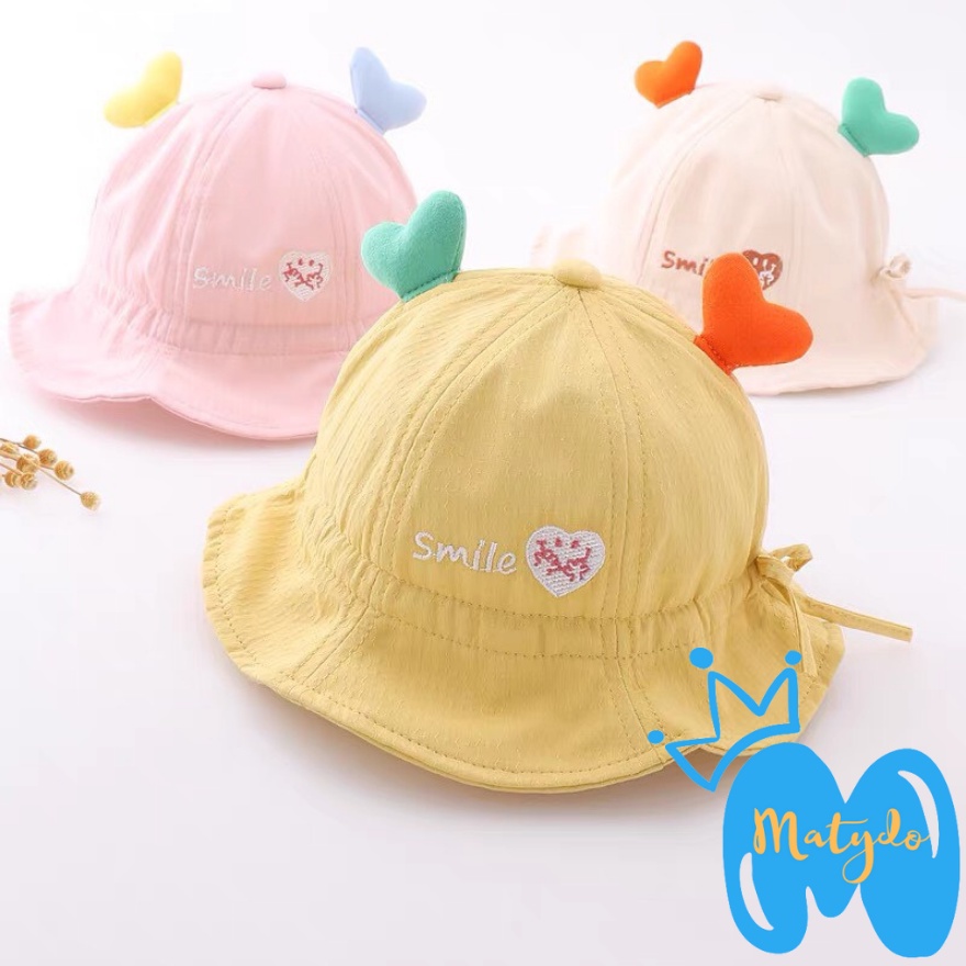 Mũ cho bé gái bé trai mũ nón vành tròn trái tim có dây rút điều chỉnh phụ kiện trẻ em từ 0-2 tuổi