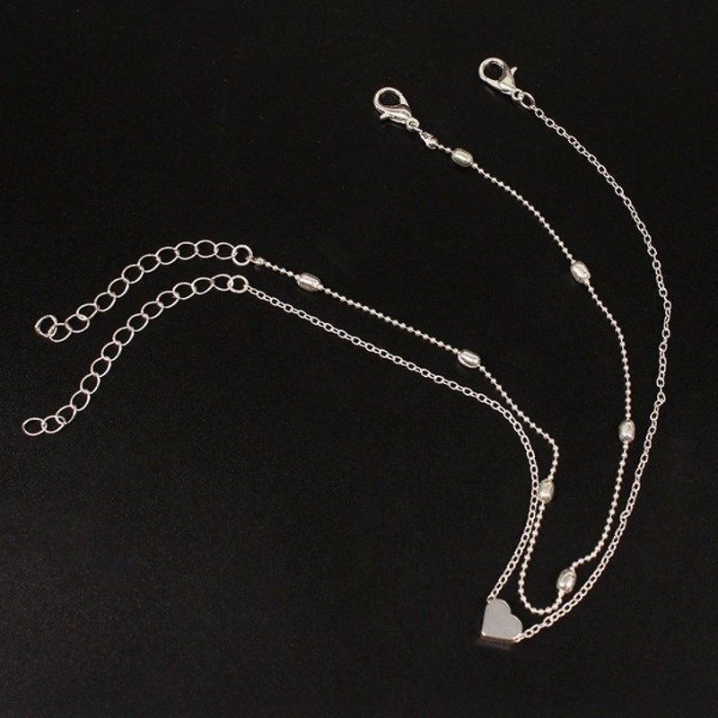 Lắc chân hai lớp mặt hình trái tim bằng thép không gỉ cho nữ