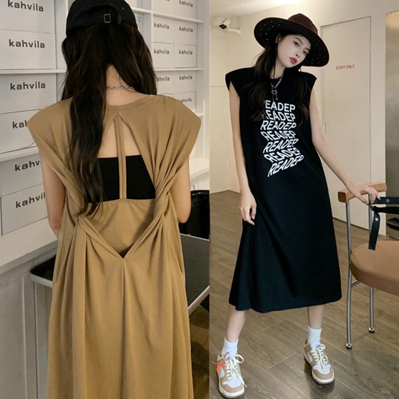 [Linin] Đầm Sát Nách Dáng Rộng Hở Lưng Có Đệm Mút Size Lớn Thời Trang Mùa Hè Cho Nữ