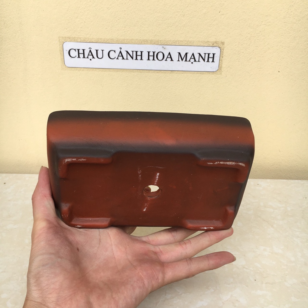 Chậu Chữ nhật bonsai sen đá mini đất nung màu đỏ gốm Bát tràng 1 size SP435