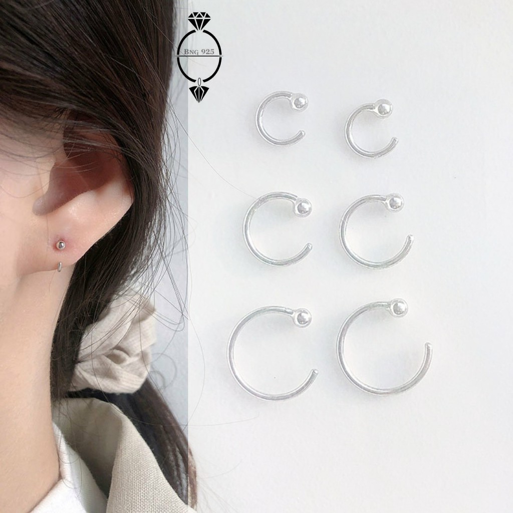 khuyên tai tròn bạc ý 925 móc tai các tính bi tròn
