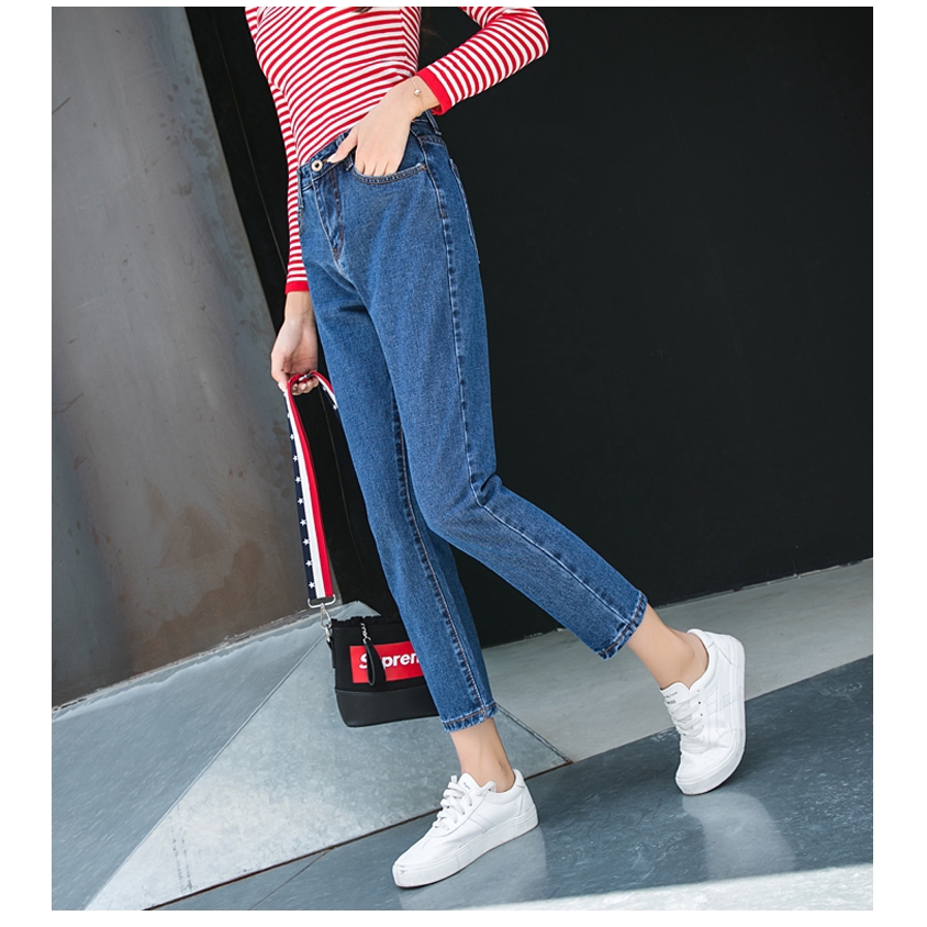 SUXI Quần jeans eo cao ống rộng phong cách Hàn Quốc trẻ trung cho nữ