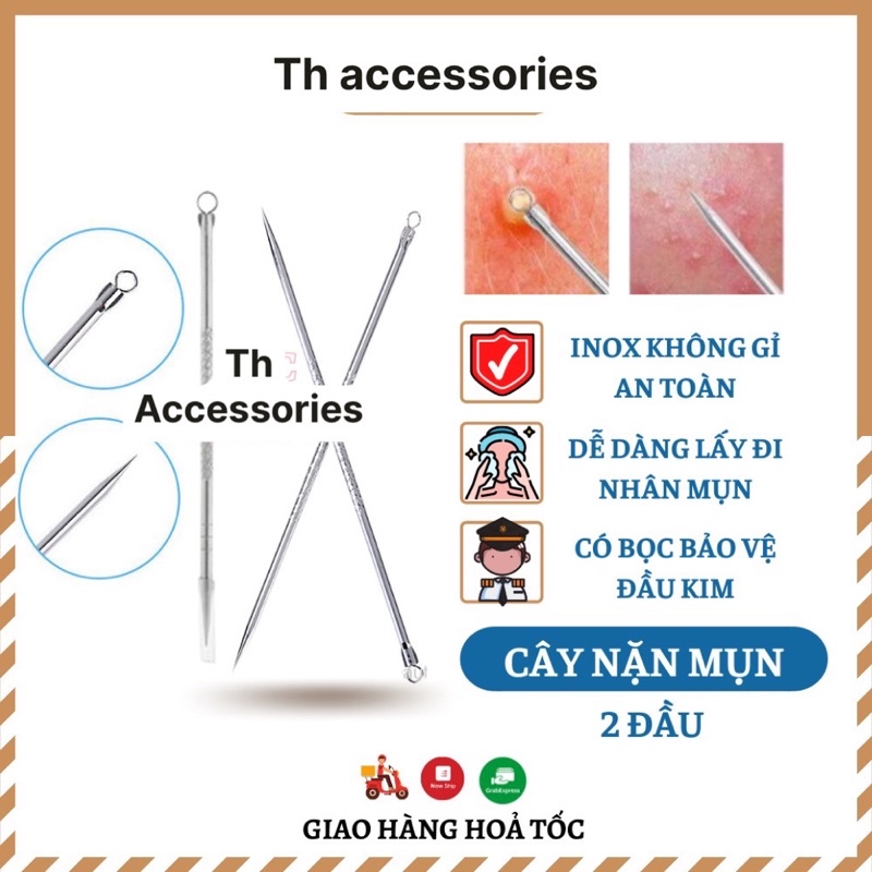 Cây nặn mụn 2 đầu inox không gỉ sử dụng siêu dễ dàng mã TH8159-17