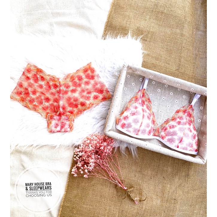 BỘ BRALETTE REN MÚT NGỰC QUẦN Y CAM DÂU MARY HOUSE BRA & SLEEPWEARS