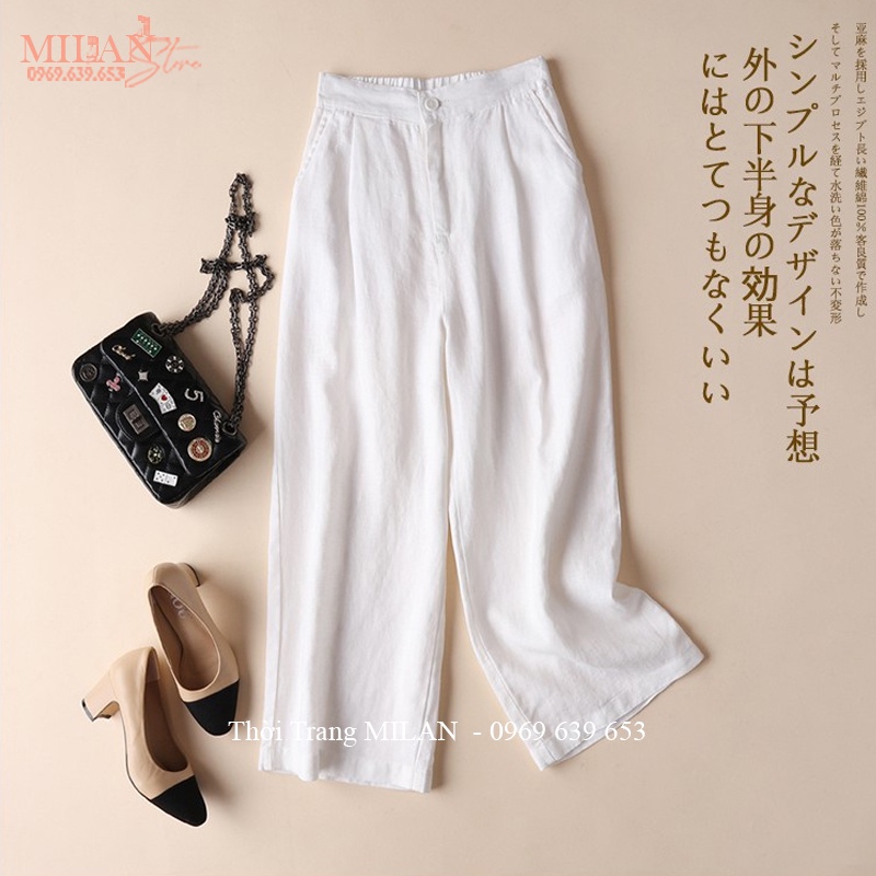 Quần đũi nữ ống rộng dài lưng thun cạp cao khóa thật dáng quần đũi ống suông màu Đen Trắng vải mềm mặc đi biển ở nhà mát