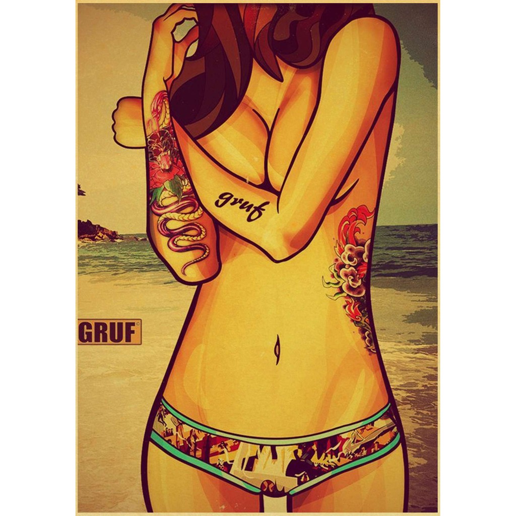 Áp phích trang trí tường hình cô gái gợi cảm kích cỡ 42x30cm