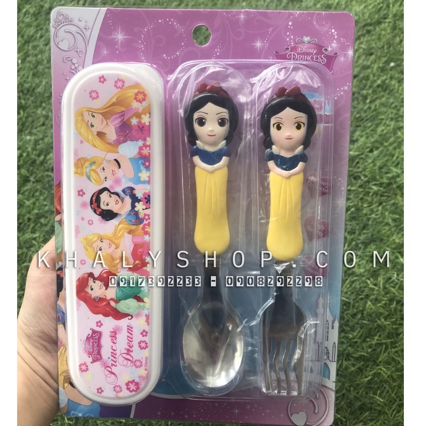 Set muỗng nĩa kèm hộp cho Bé, hoạt tiết 3D nhựa Melamine Disney siêu xinh