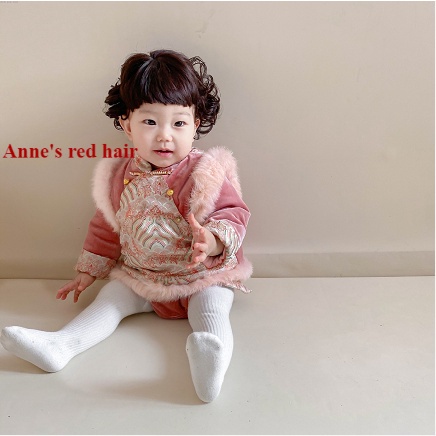 Bộ tóc giả ngắn xoăn màu nâu/đen làm phụ kiện chụp ảnh cho bé sơ sinh