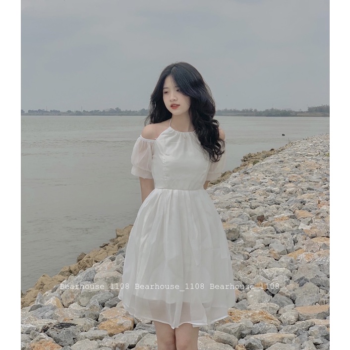 VÁY ĐẦM TRẮNG VOAN TƠ CỔ YẾM TIỂU THƯ