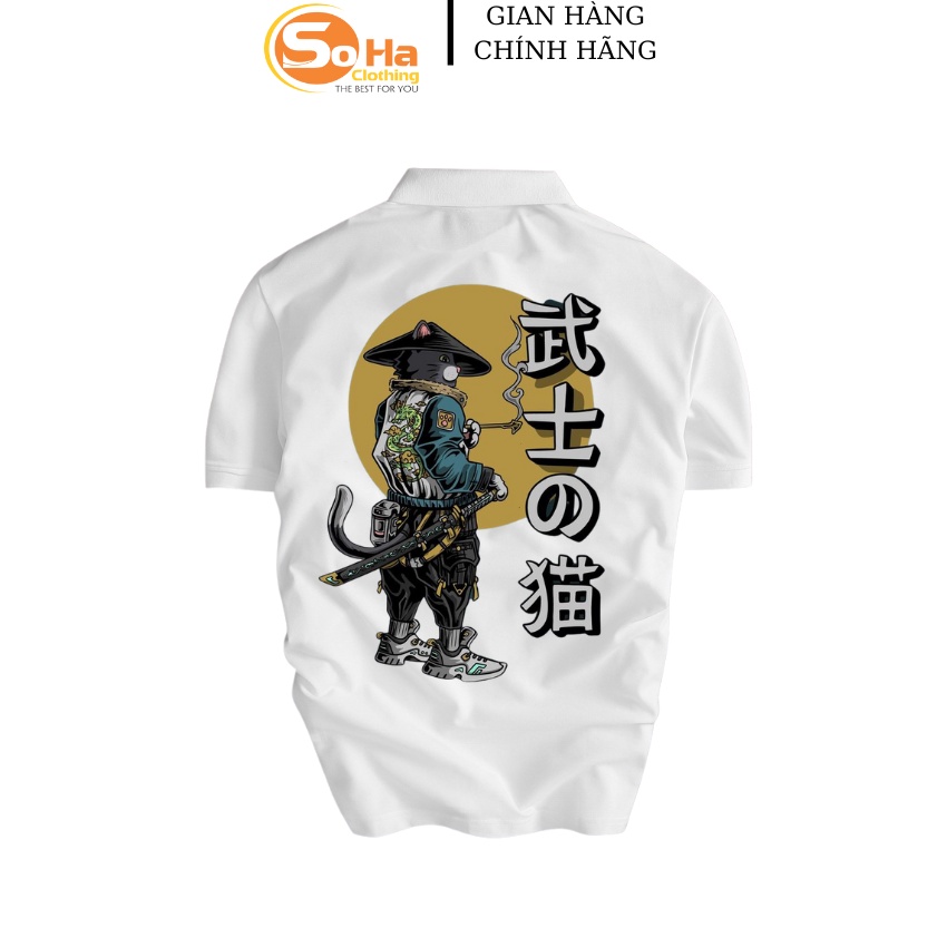 Áo Thun Nam, Áo Polo Nam Có Cổ Vải Cá Sấu Cotton Cao Cấp.Chất Lượng , Mèo Samurai, SoHa Clothing
