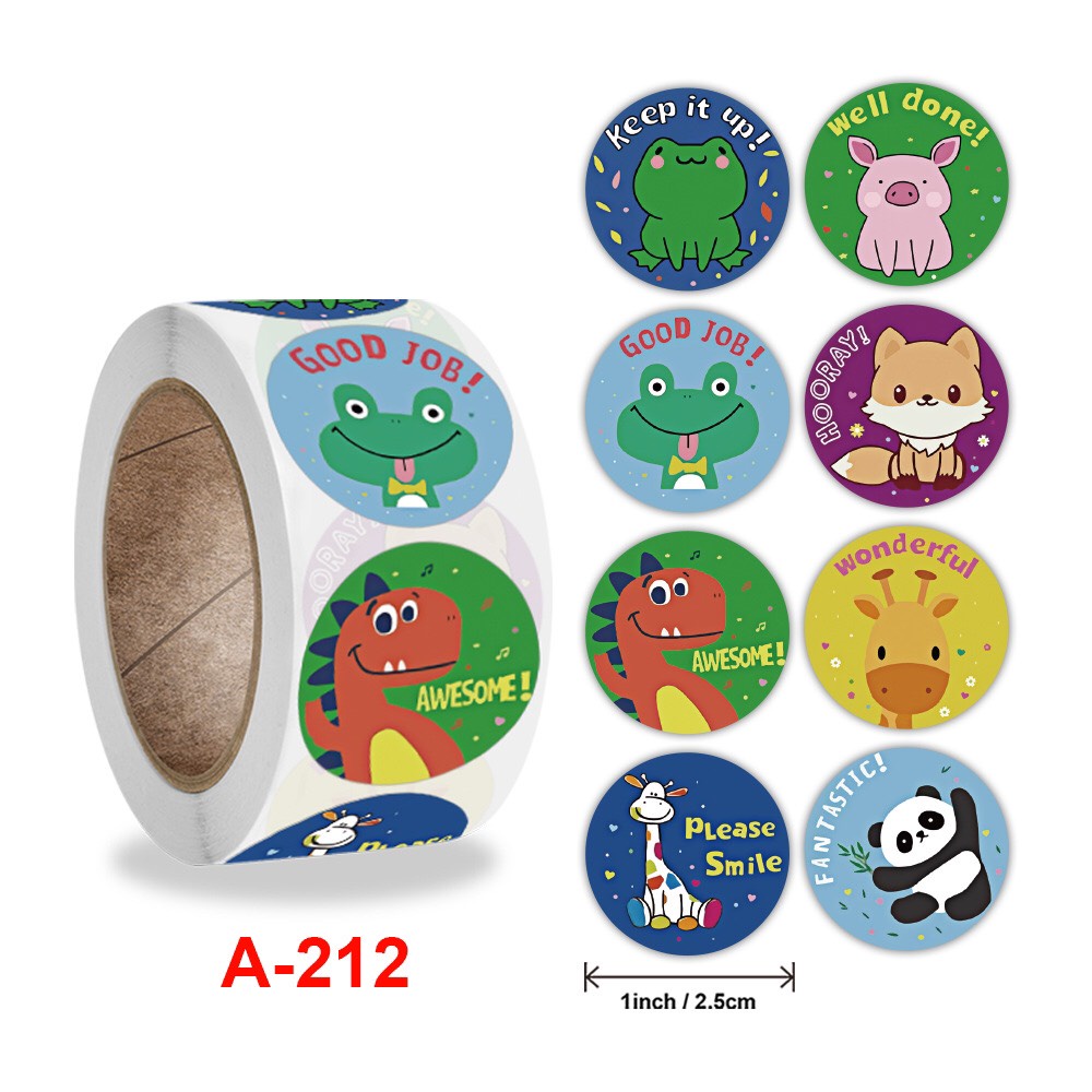 Cuộn 500 Sticker Cute Nhãn Dán Khen Thưởng Khích Lệ Học Tập Cho Bé