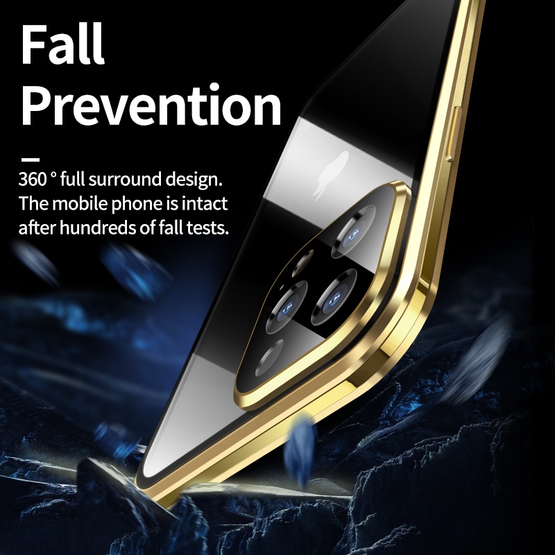 Ốp Điện Thoại Kính Cường Lực Hai Mặt Viền Kim Loại Nam Châm Cho Iphone 13 Pro X Xs Max Xr 13