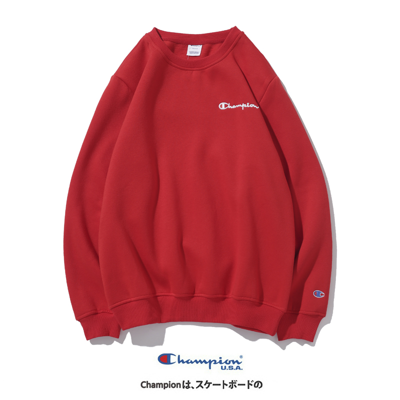 Áo Sweater Tay Dài Cổ Tròn Màu Trơn Thêu Chữ Champion Xinh Xắn