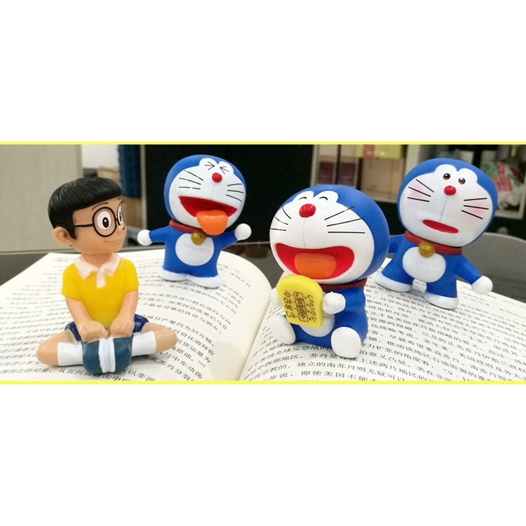 Hộp 6 mô hình mèo ú Doraemon dễ thương trang trí nhà cửa, bàn làm việc, bàn học, tủ sách, taplo ô tô, quà tặng